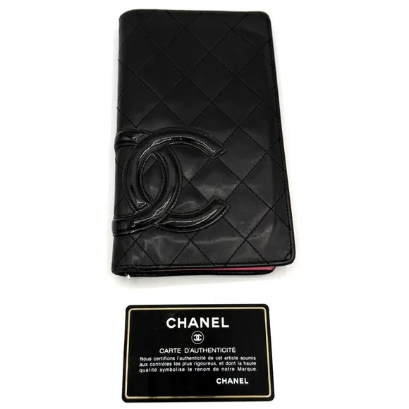 Chanel Cambon Ligne Long Wallet Black Lambskin Pink Series 10 w/ Holo, Auth Card - Picture 2 of 16